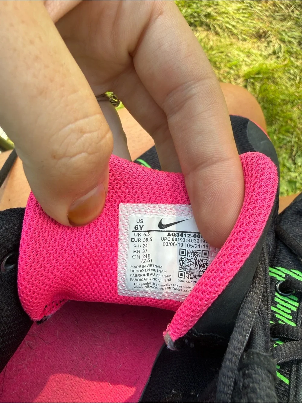 Nike Kids Black Sneakers with Neon Green Stitching & Pink Soles